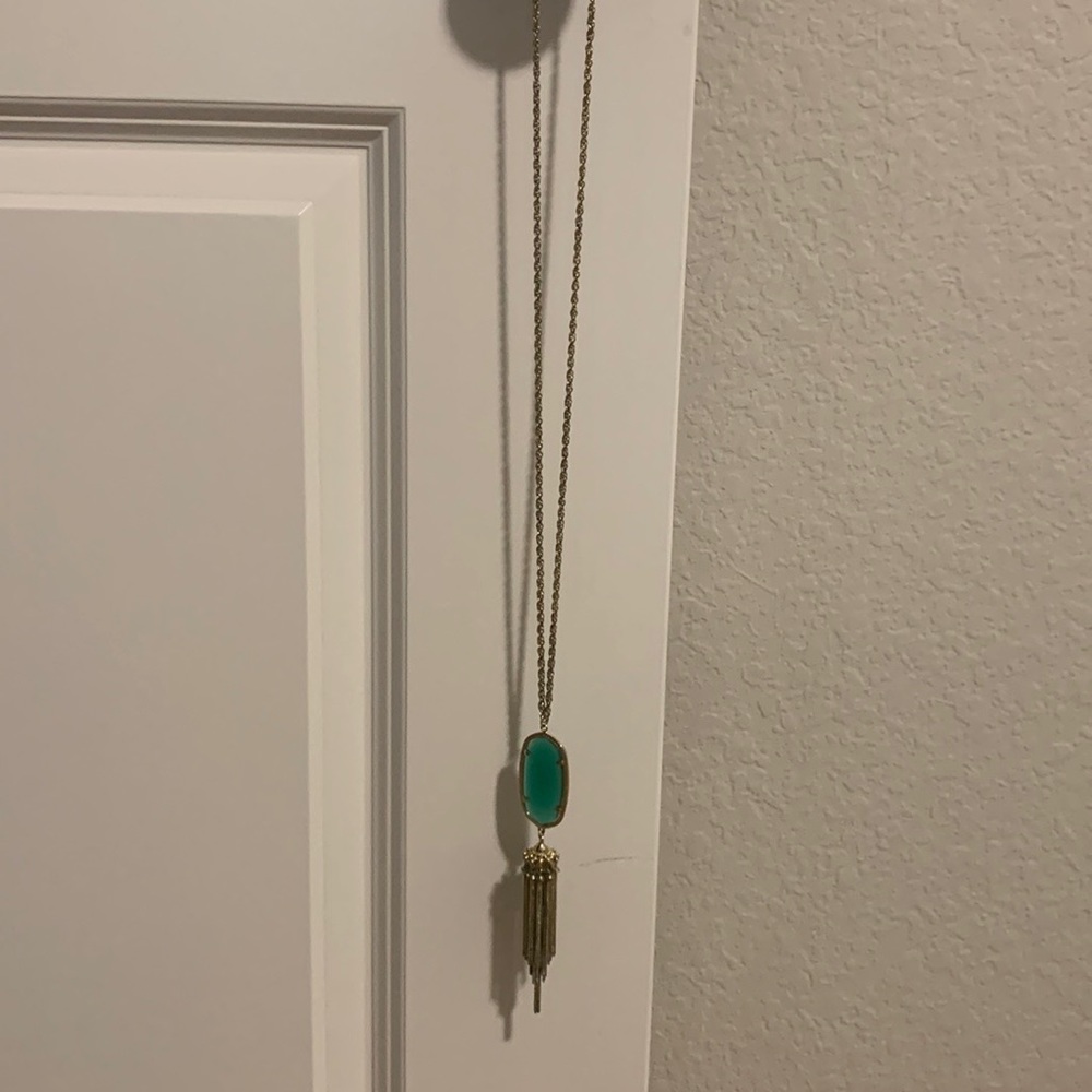 Kendra Scott Adjustable Long Green Jewel with Gold Tassel Necklace